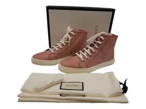 Gucci GG Logo Monogram Canvas High Top Sneakers Shoes Soft Pink Size 38.5/8.5